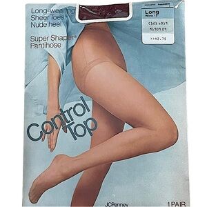 JC Penney Vintage 90s Super Shaper Pantyhose Control Top Wine Long